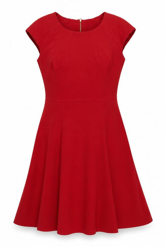 Savida Women Red UK 12 Fit & Flare Knee Length Cap Sleeve Dress