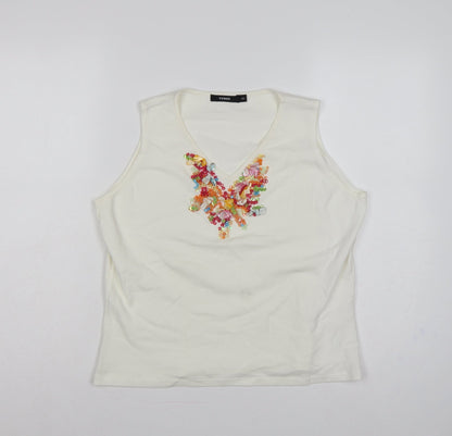 Verse Women’s Ivory UK 14 Beaded Sequin V-Neck Tank Top