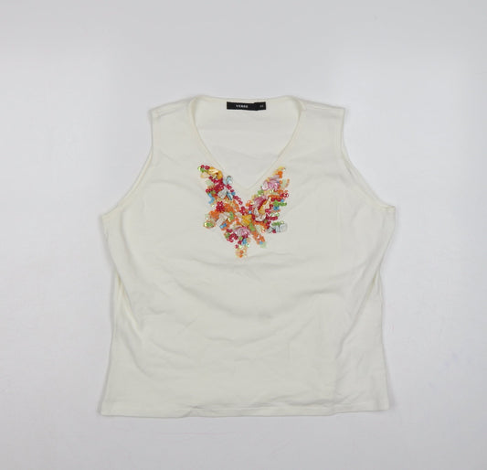 Verse Women’s Ivory UK 14 Beaded Sequin V-Neck Tank Top