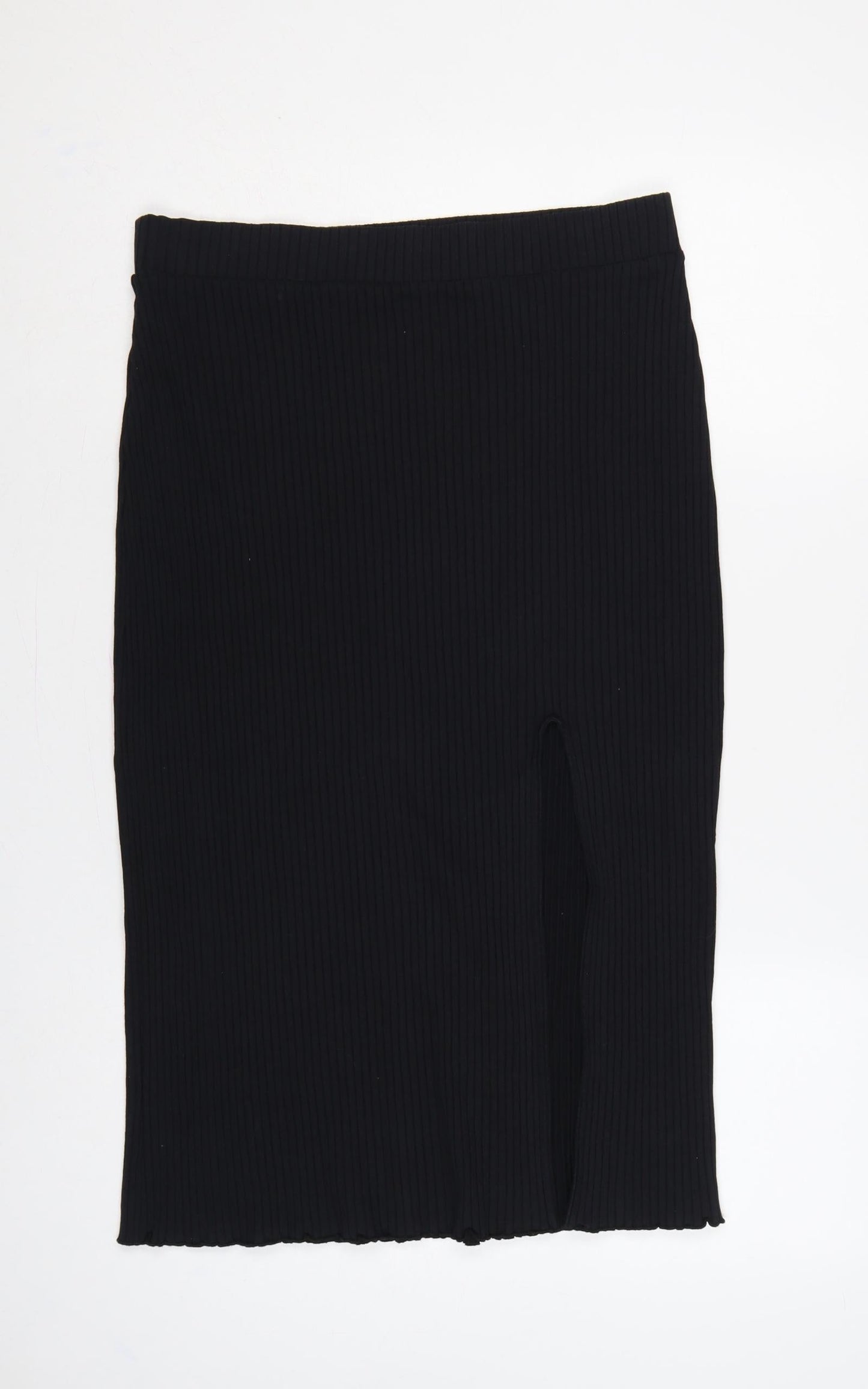 & Other Stories Women Black M Ribbed Knit Midi Pencil Skirt Slit