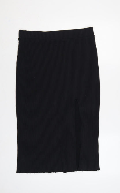 & Other Stories Women Black M Ribbed Knit Midi Pencil Skirt Slit