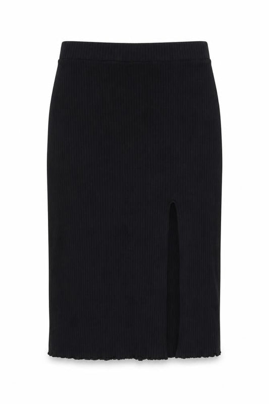 & Other Stories Women Black M Ribbed Knit Midi Pencil Skirt Slit