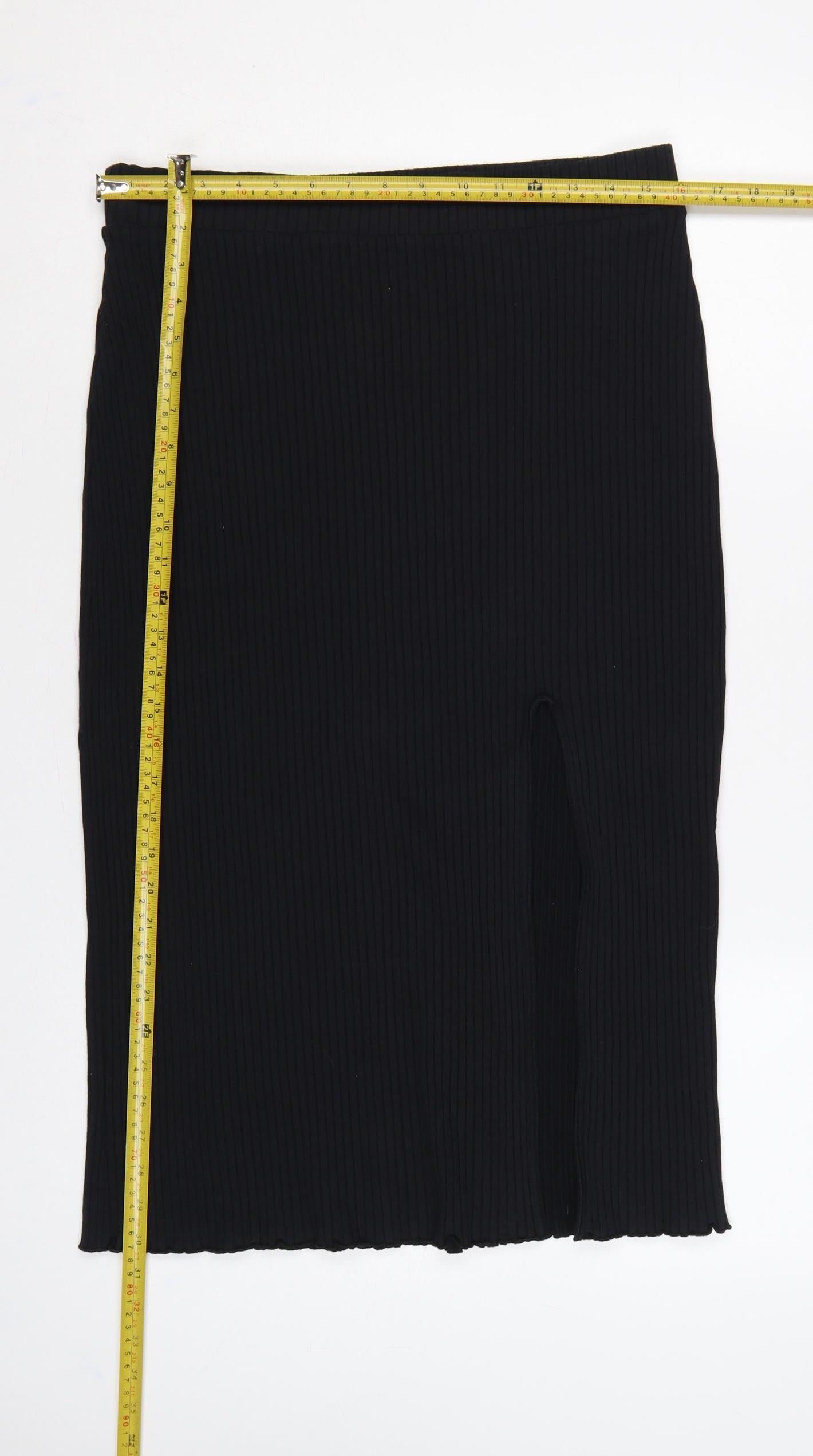 & Other Stories Women Black M Ribbed Knit Midi Pencil Skirt Slit
