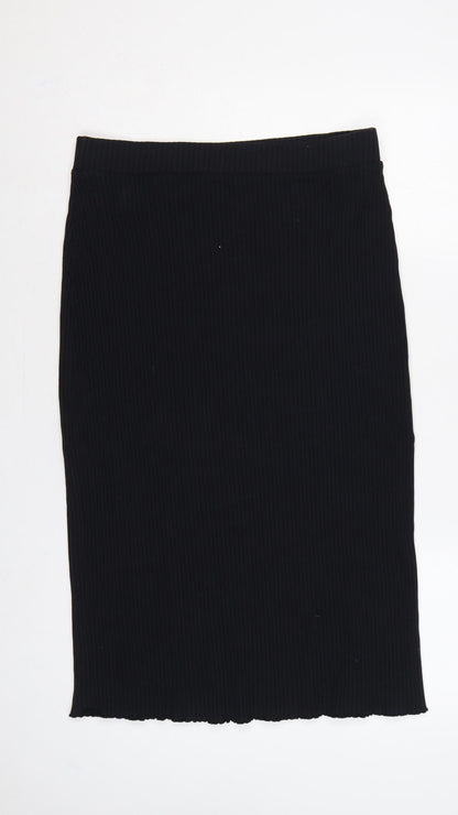 & Other Stories Women Black M Ribbed Knit Midi Pencil Skirt Slit