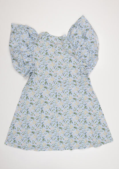 Zara Women Blue Floral Fit & Flare Puff Sleeve Short Dress L