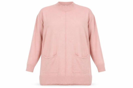 Apricot Women Pink UK 16 Tunic Pullover Mock Neck Knit Jumper Pockets