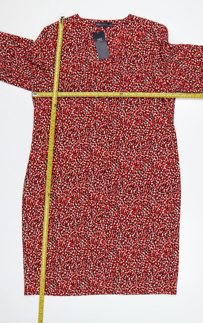 Marks & Spencer Women Red Geometric Print Size 12 Sheath Midi Dress