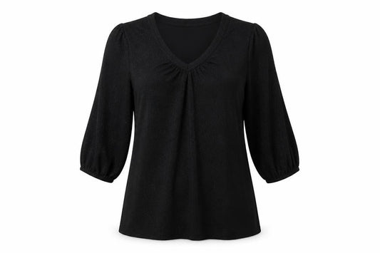 Bonmarché Women’s Black Glitter V-Neck Balloon Sleeve Blouse Size 12