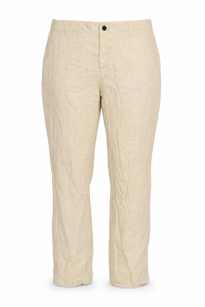 Zara Women Beige Linen Straight Chino Trousers Size S