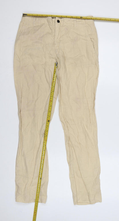 Zara Women Beige Linen Straight Chino Trousers Size S