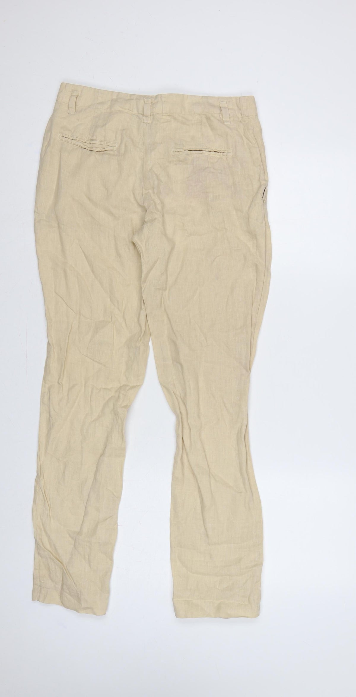 Zara Women Beige Linen Straight Chino Trousers Size S