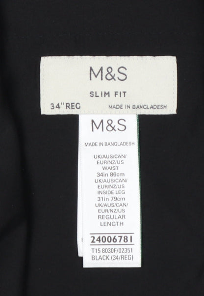 Marks and Spencer Men’s Black 34R Slim Fit Dress Trousers Formal