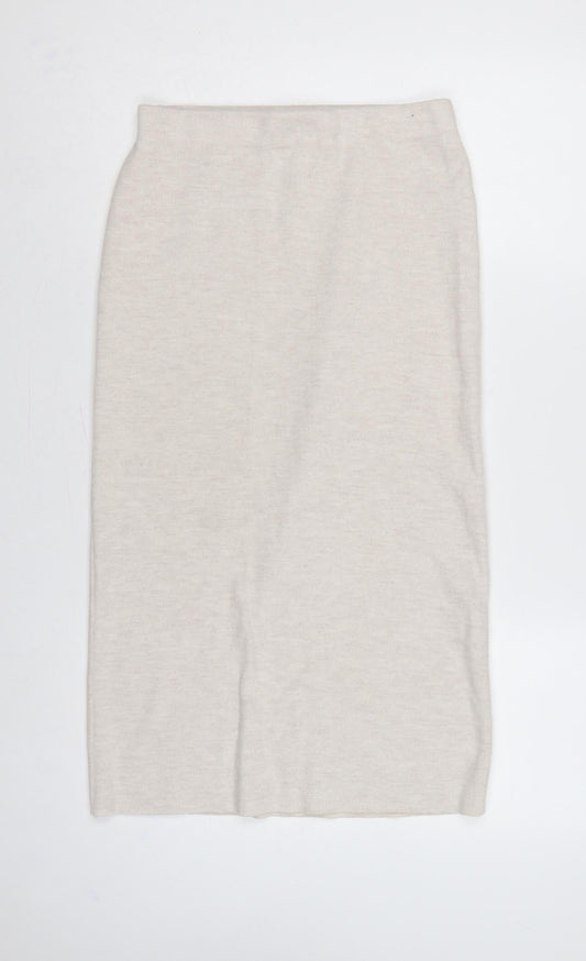 Zara Women Beige Size 8 Long Knit Straight Pencil Skirt