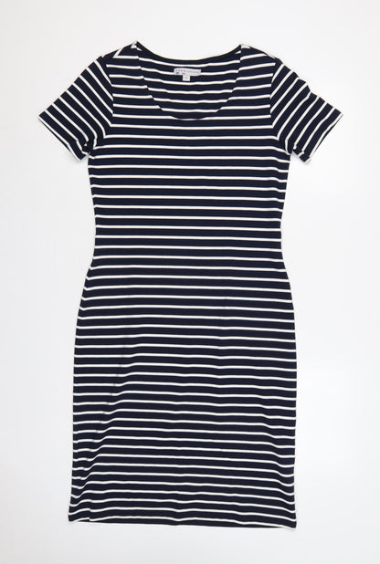 Additional front view of Crew Clothing Women's Blue White Striped UK 12 Bodycon Midi Dress
