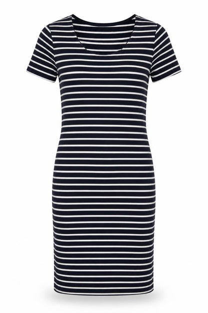 Front view of Crew Clothing Women's Blue White Striped UK 12 Bodycon Midi Dress