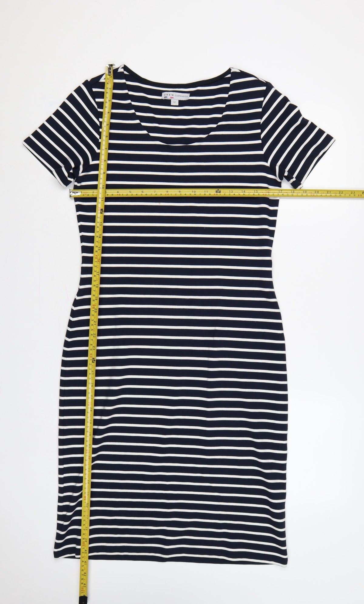 Back view of Crew Clothing Women's Blue White Striped UK 12 Bodycon Midi Dress