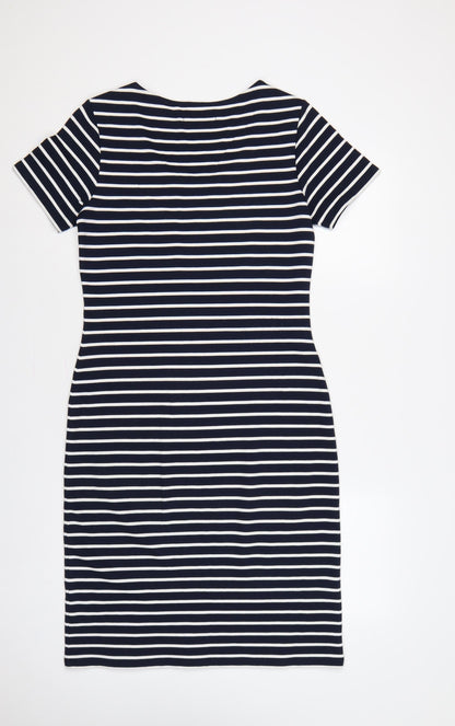 Close-up detail of Crew Clothing Women's Blue White Striped UK 12 Bodycon Midi Dress