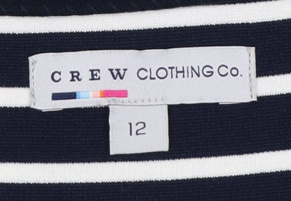 Brand and care label for Crew Clothing Women's Blue White Striped UK 12 Bodycon Midi Dress