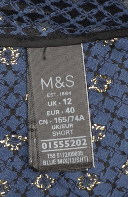 Marks & Spencer Women’s Blue UK 12 Geometric Metallic Stretch Trousers