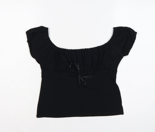Jeffrey Rogers Women Black UK 14 Off Shoulder Bow Blouse Top