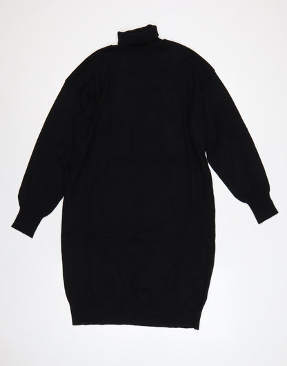 Badgley Mischka Women Black M Roll Neck Balloon Sleeve Jumper Dress
