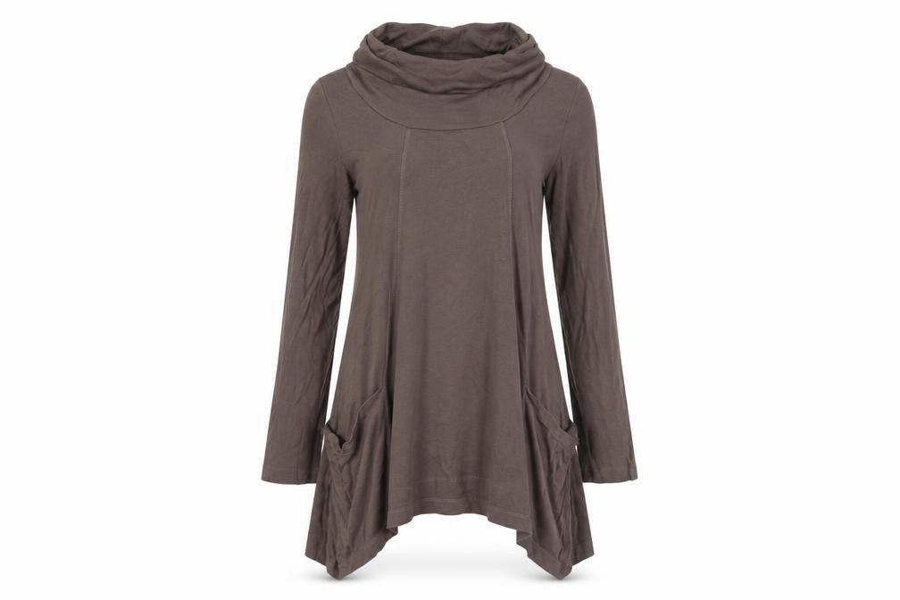 BHS Women’s Brown UK 16 Cowl Neck Long Sleeve Asymmetric Tunic Top