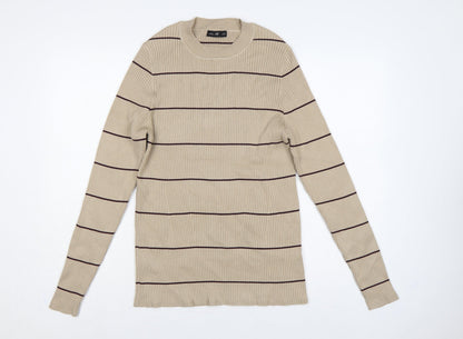 F&F Women’s Beige Brown Striped Rib Knit Mock Neck Jumper XL