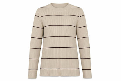 F&F Women’s Beige Brown Striped Rib Knit Mock Neck Jumper XL