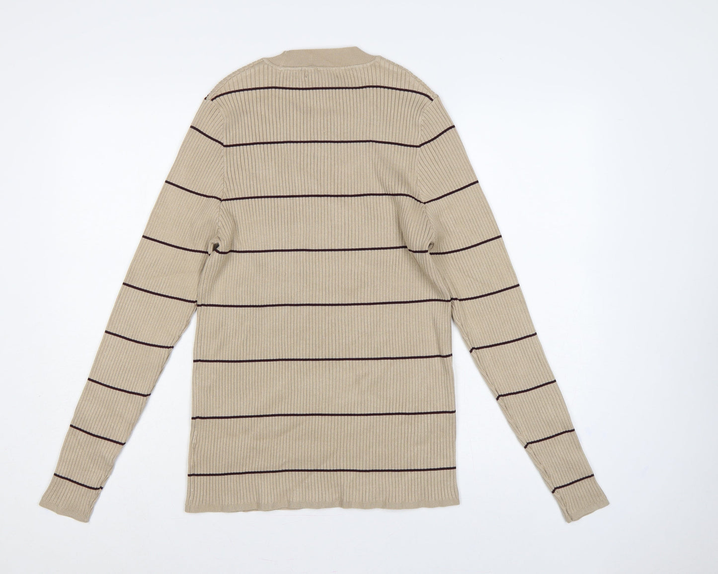 F&F Women’s Beige Brown Striped Rib Knit Mock Neck Jumper XL