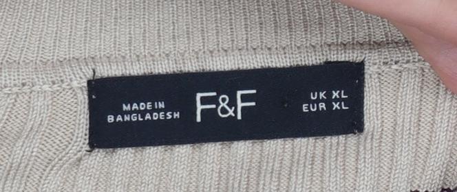 F&F Women’s Beige Brown Striped Rib Knit Mock Neck Jumper XL