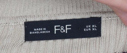 F&F Women’s Beige Brown Striped Rib Knit Mock Neck Jumper XL