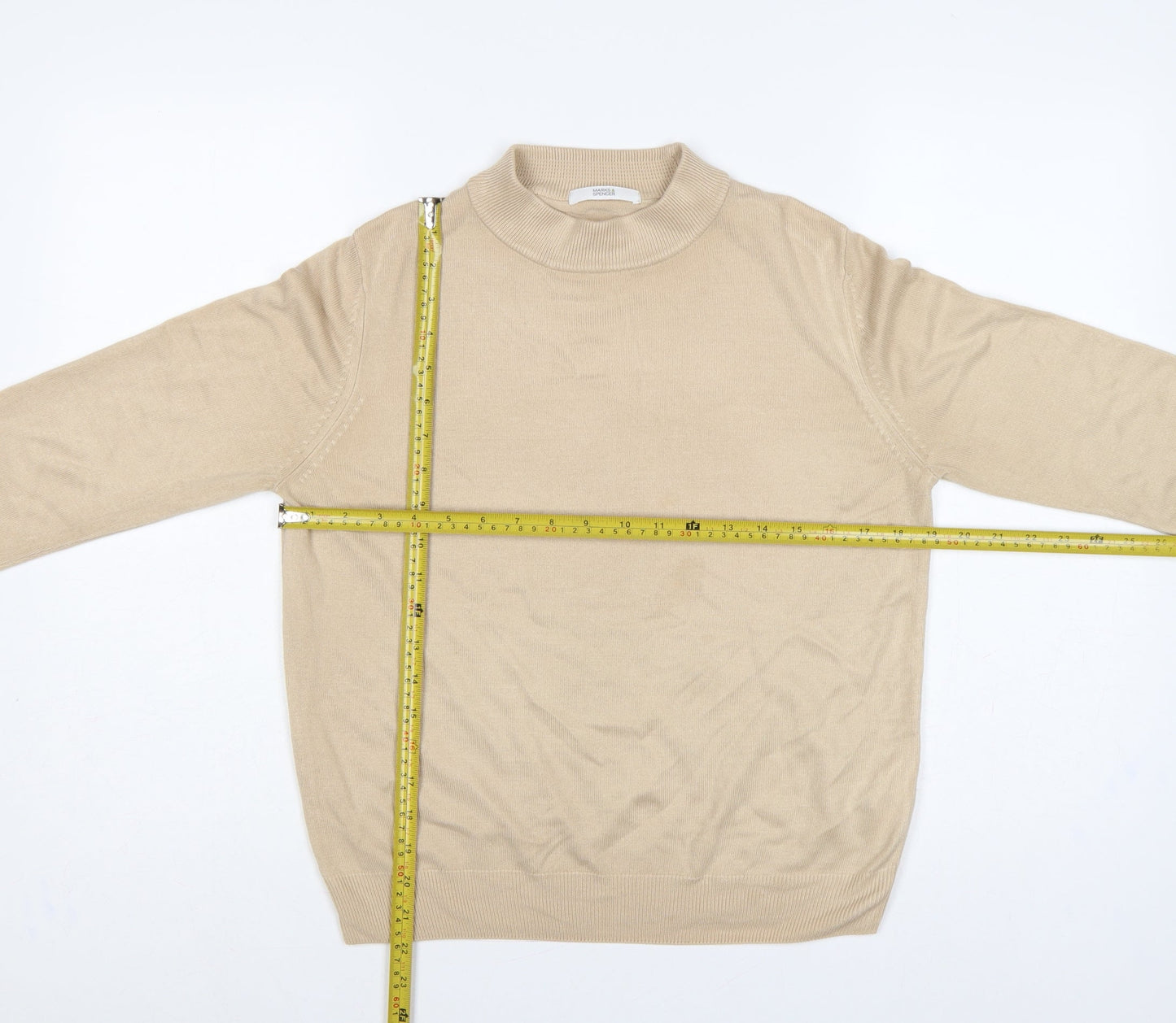 Marks and Spencer Women Beige UK 12 Roll Neck Cotton Knit Jumper