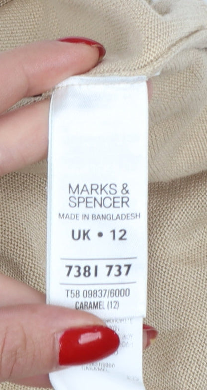 Marks and Spencer Women Beige UK 12 Roll Neck Cotton Knit Jumper