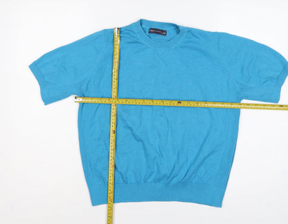 Marks & Spencer Women Blue UK 14 Cotton Short Sleeve Crew Neck Pullover