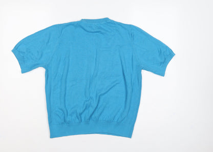 Marks & Spencer Women Blue UK 14 Cotton Short Sleeve Crew Neck Pullover