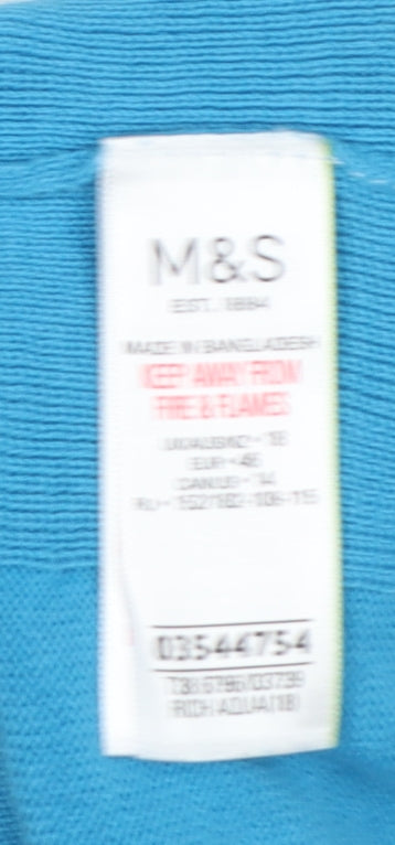 Marks & Spencer Women Blue UK 14 Cotton Short Sleeve Crew Neck Pullover