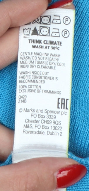 Marks & Spencer Women Blue UK 14 Cotton Short Sleeve Crew Neck Pullover