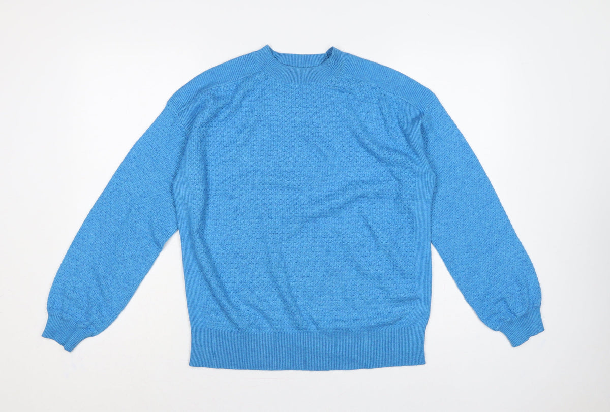 Marks & Spencer Women Blue M Mock Neck Raglan Knit Pullover Jumper