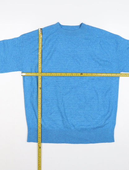 Marks & Spencer Women Blue M Mock Neck Raglan Knit Pullover Jumper