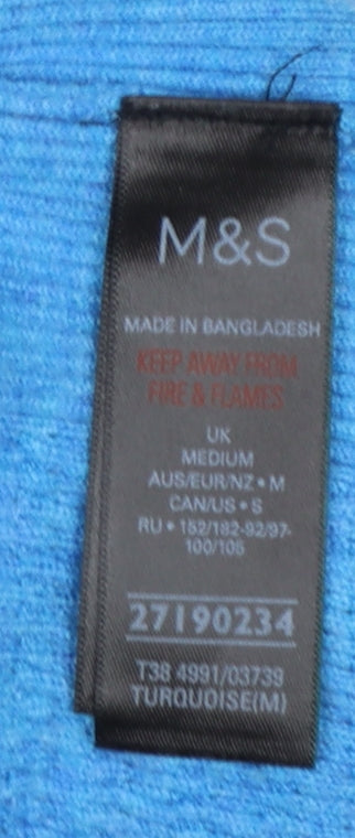 Marks & Spencer Women Blue M Mock Neck Raglan Knit Pullover Jumper