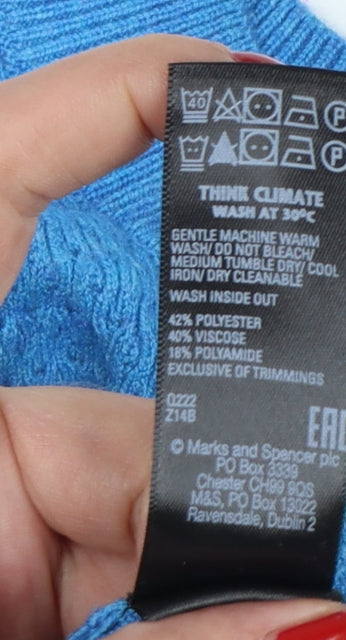 Marks & Spencer Women Blue M Mock Neck Raglan Knit Pullover Jumper