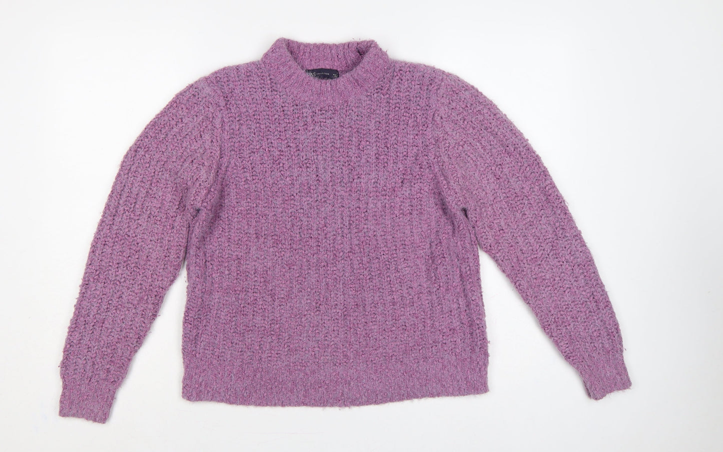 Marks and Spencer Women Purple Size 14 Chunky Knit Mock Neck Jumper
