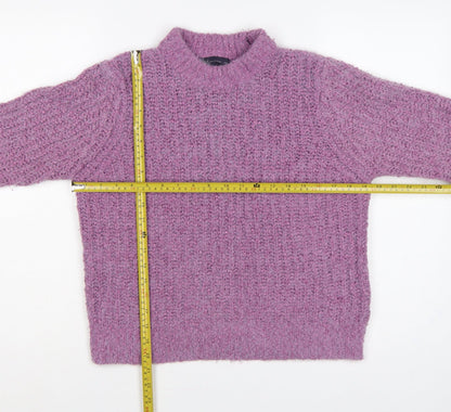 Marks and Spencer Women Purple Size 14 Chunky Knit Mock Neck Jumper