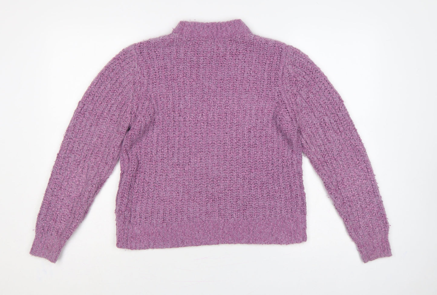 Marks and Spencer Women Purple Size 14 Chunky Knit Mock Neck Jumper