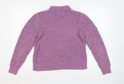 Marks and Spencer Women Purple Size 14 Chunky Knit Mock Neck Jumper