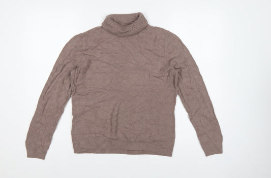Country Casuals Women Beige M Cable Knit Roll Neck Cotton Angora Jumper