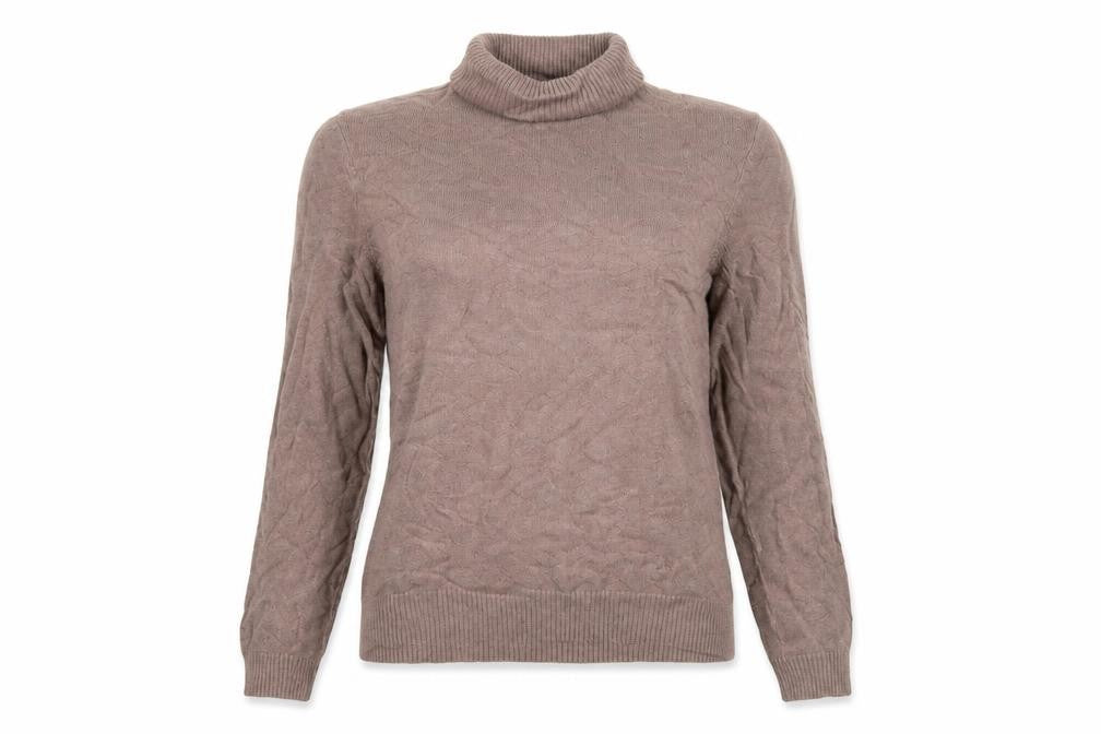 Country Casuals Women Beige M Cable Knit Roll Neck Cotton Angora Jumper