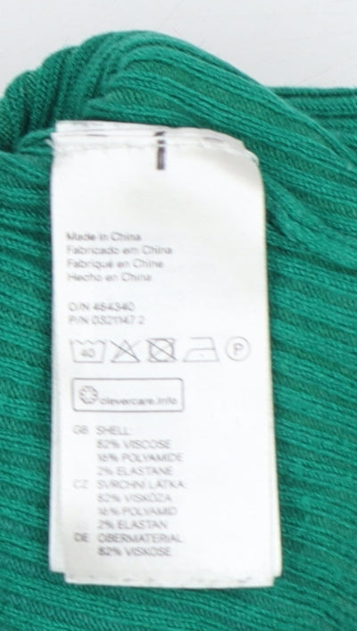 Bershka Women Green XS Ribbed 1/2 Zip High Neck Jumper