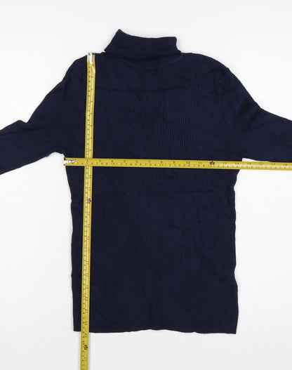 Marks and Spencer Women Blue Size 12 Ribbed Roll Neck Knit Jumper