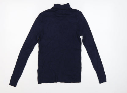 Marks and Spencer Women Blue Size 12 Ribbed Roll Neck Knit Jumper